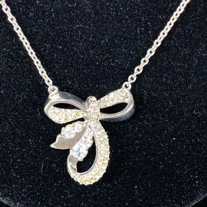 Vince Camuto Silver Tone Crystal Bow Knot Pendant Necklace Chain Charm Crystal